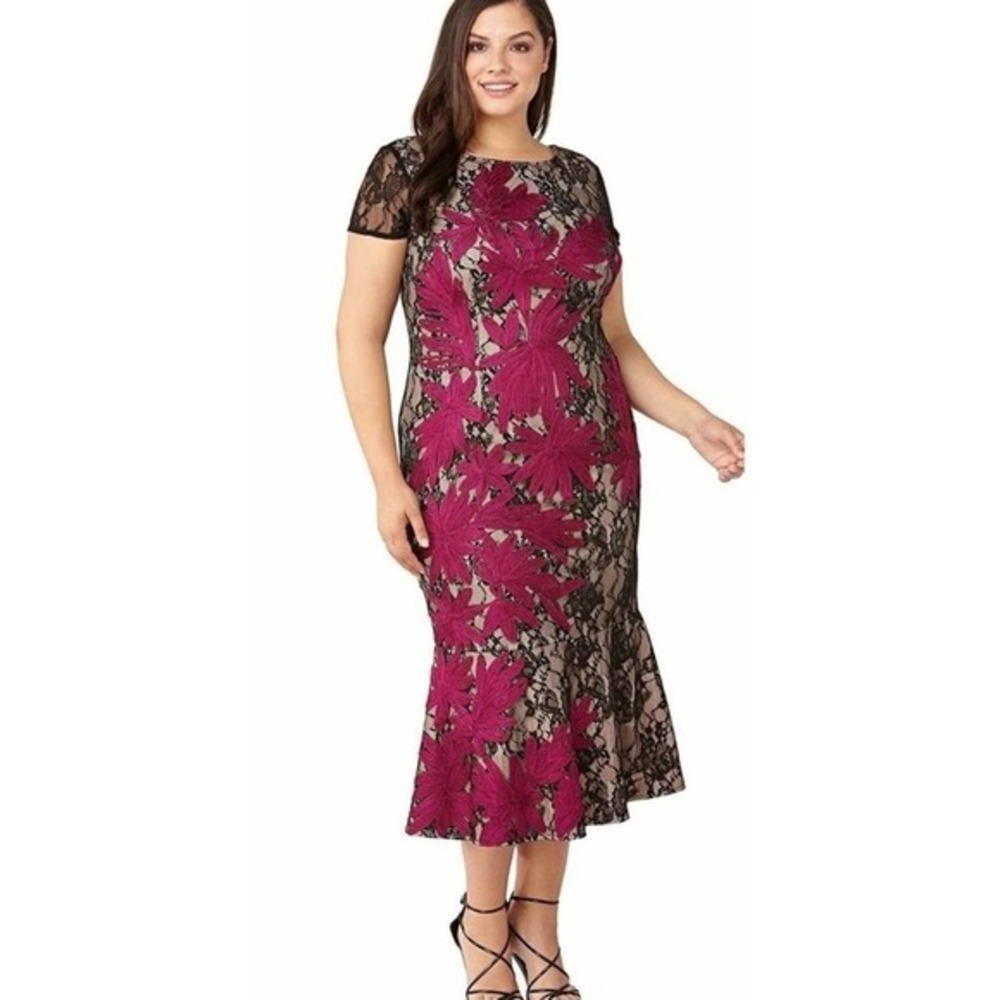 JS‎ Collections EMBROIDERED LACE MIDI Mermaid Dress Size 12 NEW!!!